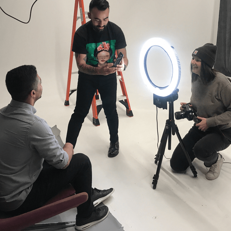 Behind the scenes of the employee photo shoot